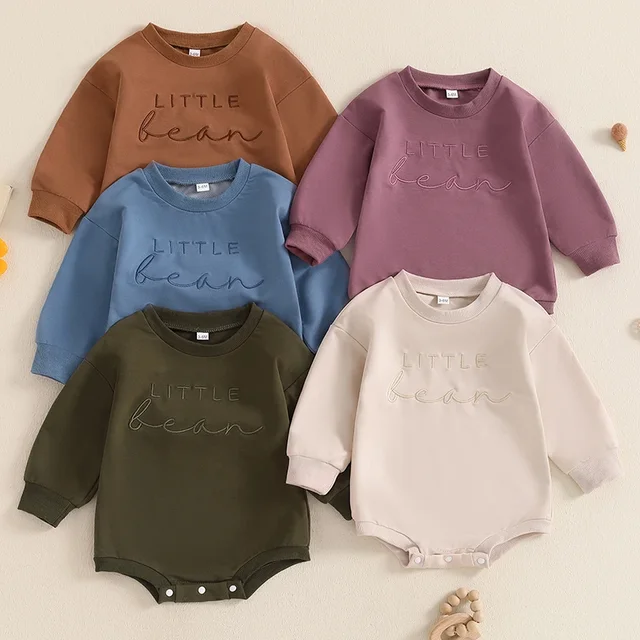 Infant Baby Clothing Girls Boys Casual Rompers  Letter Embroidery Long Sleeve Crew Neck Jumpsuits Newborn Clothes 1