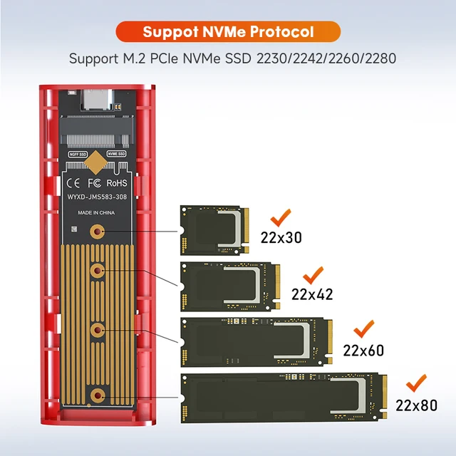 KingSpec M2 NVMe SSD Case 10Gbps HDD Box M.2 NVME SSD to USB 3.1 Enclosure Type-A to Type-C Cable for M.2 SSD With OTG 4