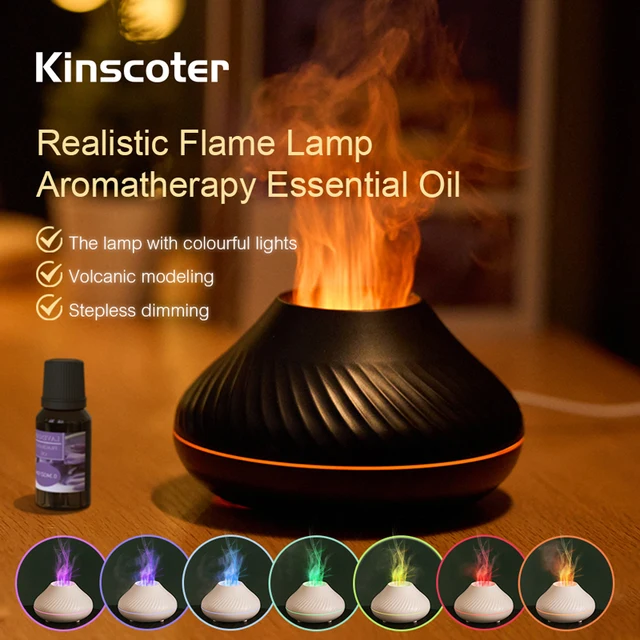 Kinscoter Volcanic Aroma Diffuser Essential Oil Lamp 130ml USB Portable Air Humidifier with Color Flame Night Light 1