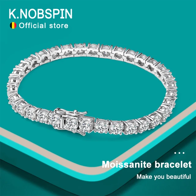 KNOBSPIN D VVS1 Moissanite Tennis Bracelet Original s925 Sterling Silver Plated 18k White Gold with GRA Bracelets for Women Man 1