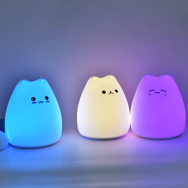 LED Night Light For Children Baby Kids soft Silicone Touch Sensor 7 Colors cartoon Cat sleeping lamp home bedroom decoration 1