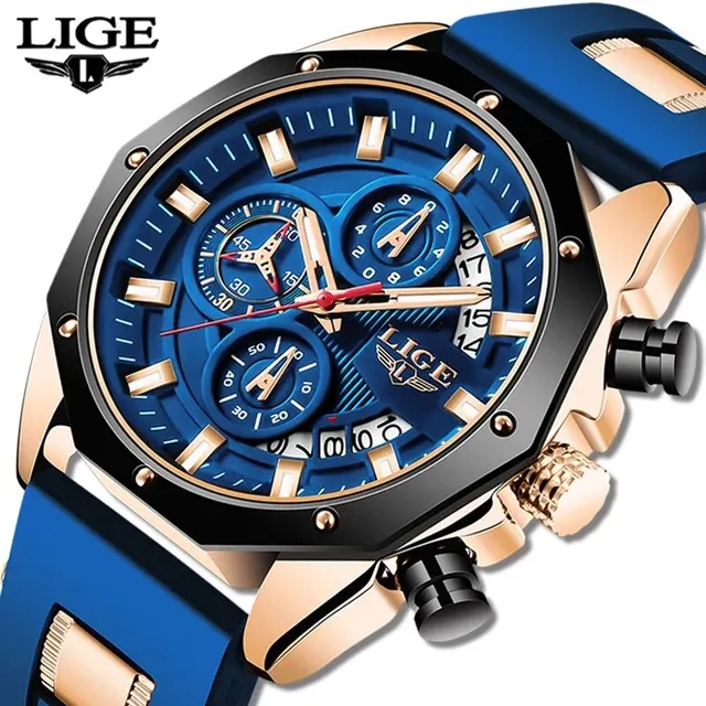 LIGE Fashion Men Watches Top Brand Luxury Silicone Sport Watch Men Quartz Date Clock Waterproof Wristwatch Chronograph Clock Man 1