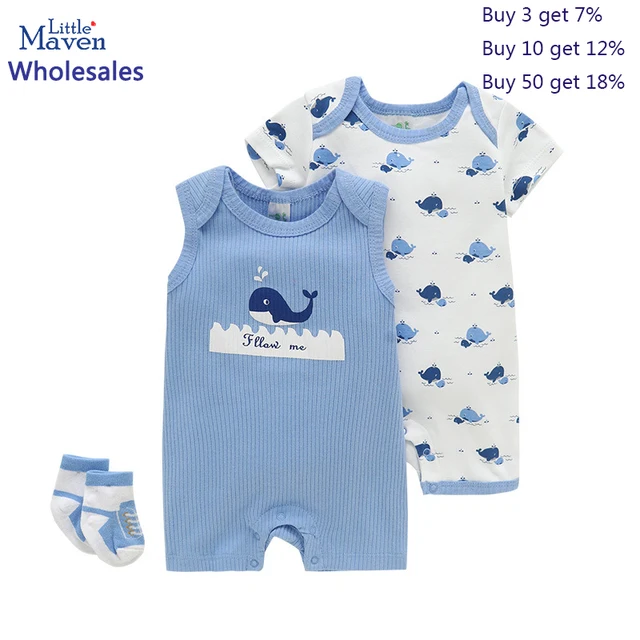 Little maven Wholesale 3pcs Set Whale Summer Boys Sleeveless One-Pieces Newborn Animal Dinosaur Romper Giraffe Toddler Jumpsuit 1