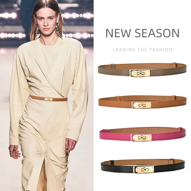 Luxury Brand Leather Women Waist Belt DesignerWomen Dress Party Cowhide Knot Belt Gold Alloy Buckle Waistband Jeans Female Gift 1