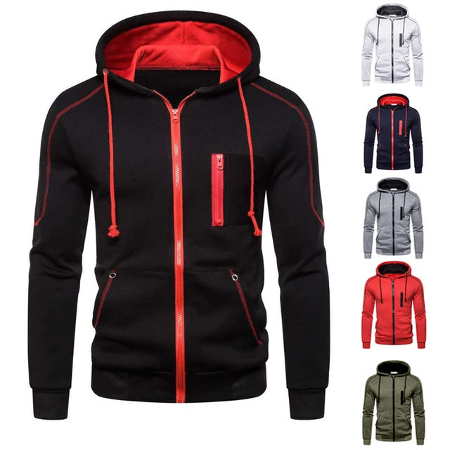 Men's Hoodie Black White Army Green Red Hooded Color Block Fleece Cool Casual Winter Clothing Apparel Hoodies Sweatshirts 1