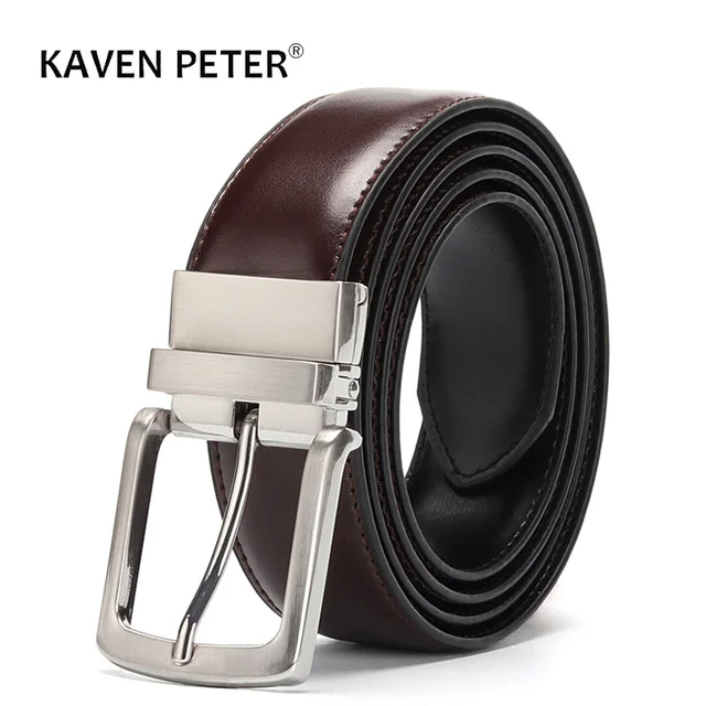 Men's Leather Belt Reversible Buckle Luxury Brand Male Waist Cowskin Belts For Jeans Rotated Designer Accessories High Quality 1