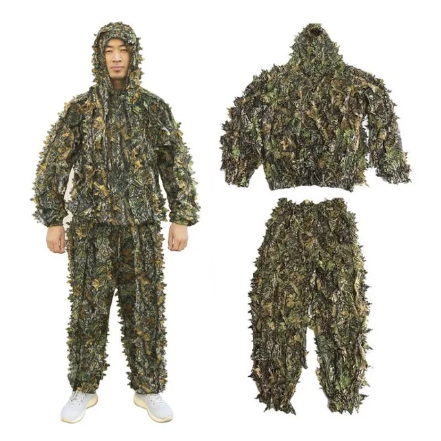 Men Women Kids Outdoor Ghillie Suit Camouflage Clothes Jungle Suit CS Training Leaves Clothing Hunting Suit Pants Hooded Jacket 1