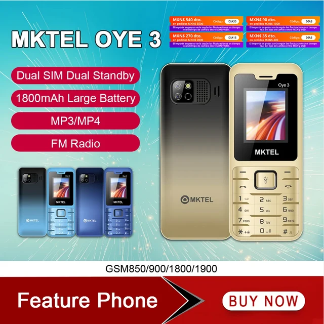 MKTEL OYE 3 Feature Phone 1.77inch Display 1800mAh Dual SIM Dual Standby MP3 MP4 FM Radio with Strong Torch Senior Phone 1