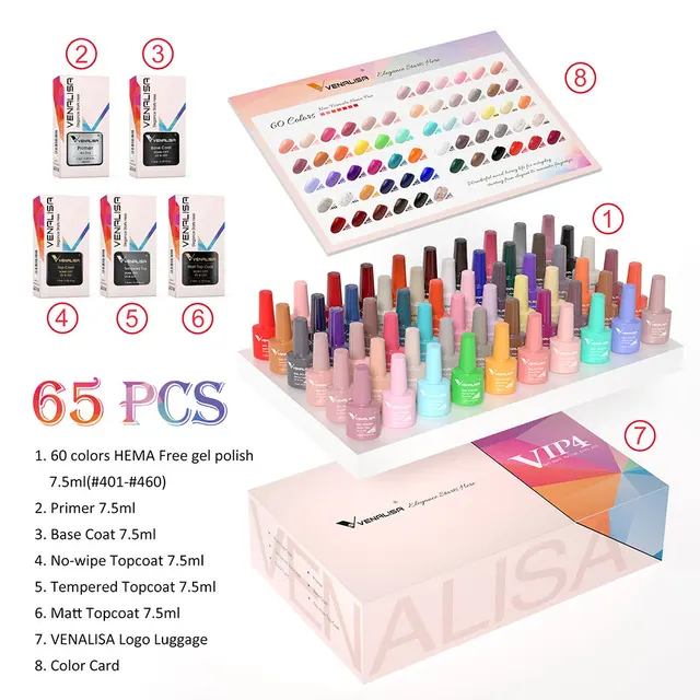 New Fashion Color Venalisa Gel Polish Kit VIP4 HEMA FREE Enamel Vernish For Nail Art Design Whole Set Nail Gel Learner Kit 4