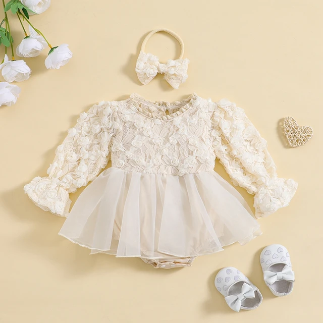 Newborn Baby Girls Rompers Ruffle Baby Girl Clothes Spring Autumn Lace Floral Jumpsuits 2pc Outfits Sunsuit Baby Clothing 1