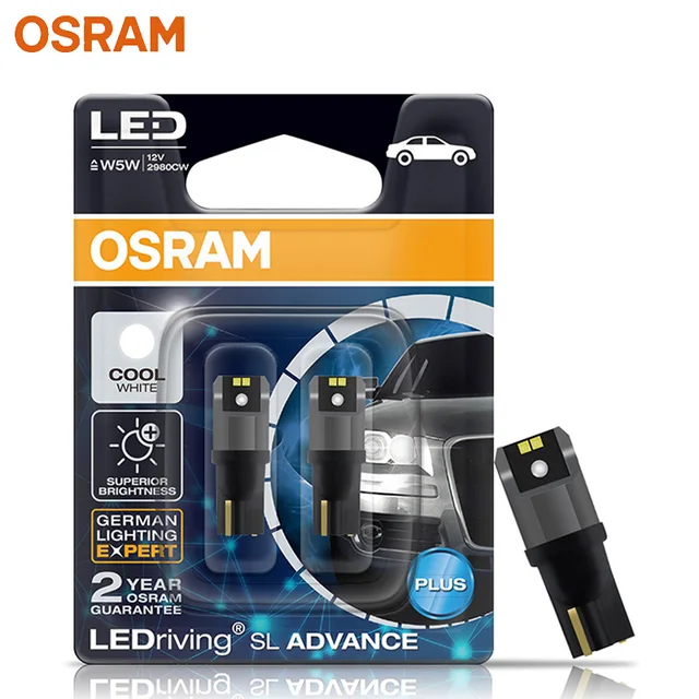 OSRAM LED T10 6000K W5W 194 LEDriving SL Advance 6000K White Car Reading Bulbs Door Lamps Interior Light 12V 1.5W 2980CW, Pair 1