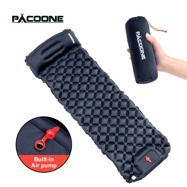 PACOONE Outdoor Camping Sleeping Pad Inflatable Mattress with Pillows Ultralight Air Mat Built-in Inflator Pump Travel Hiking 1