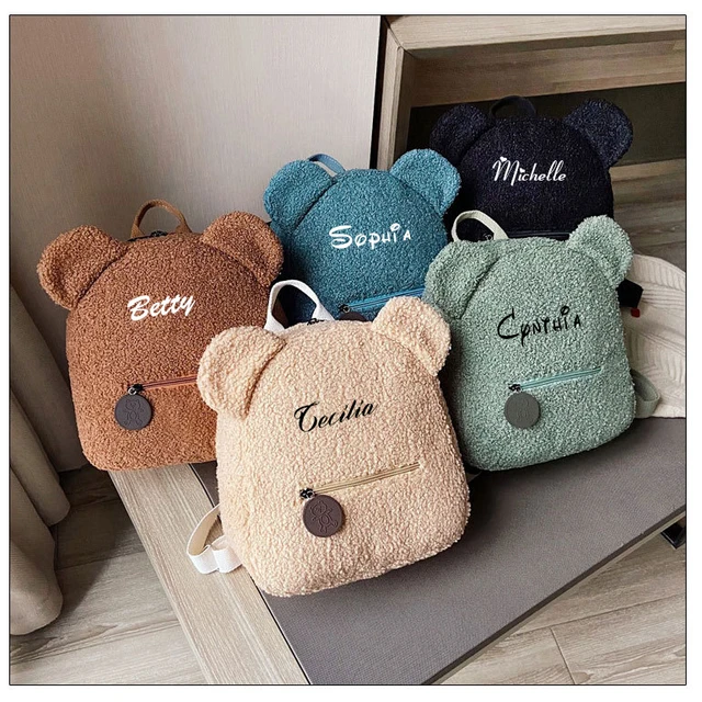 Personalised Womens Girls Cute Bear Pattern Backpack Plush Toddler Backpack for girls Custom Name Small Casual Shoulder Daypack 1