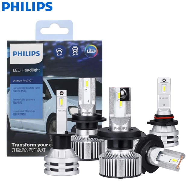 Philips LED H1 H3 H4 H7 H11 Ultinon Pro3101 12V/24V 6000K Bright White HB3 9005 HB4 9006 HIR2 9012 Auto Headlight LED Lamps, 2x 1