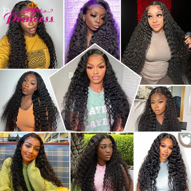 Princess 13x4/13x6 HD Transparent Lace Front Human Hair Wigs PrePlucked Brazilian Deep Wave Lace Frontal Wig with Baby Hair 5