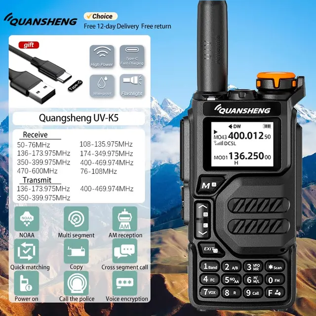 QuanshengUVK5walkie Talkiefull Bandaviation Band Hand Held Outdoor Automaticone Buttonfrequency Matching Go on Road Trip 1