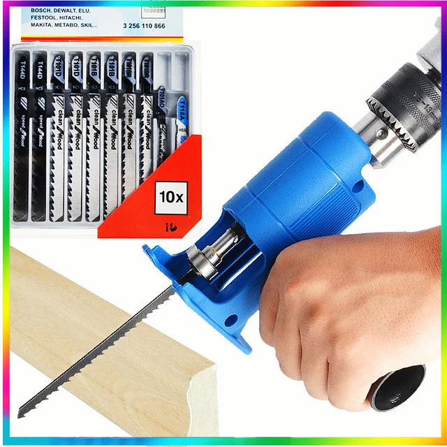 Reciprocating Saw Adapter Electric Drill Modified Electric JigSaw Power Tool Wood Cutter Machine Attachment with Blades 1