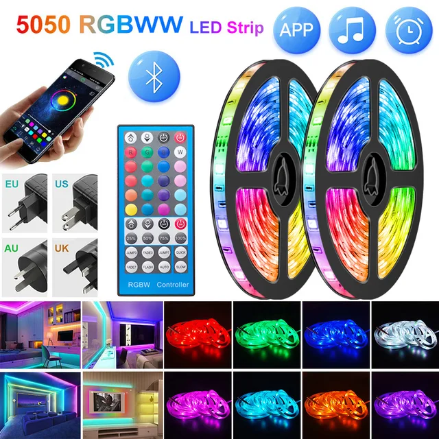 RGBWW LED Strips Lights 15M Waterproof Diode Tape 25M 5050 RGB LED Strip luces led Bluetooth APP + Adapter luz led for room 1