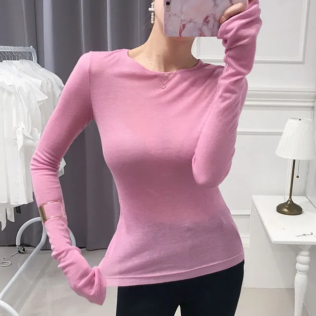 Shintimes Sexy Shirt Women T-Shirt Long Sleeve Korean Style Slim Basic Elasticity Tshirt Top Womens Clothing T Shirt Femme 1