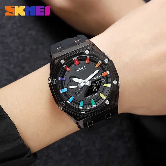 SKMEI Waterproof Men Watch Countdown Stopwatch Led Light Electronic Movement Wristwatch 5Alarm Clock 2 Time Digital Watches 2100 2