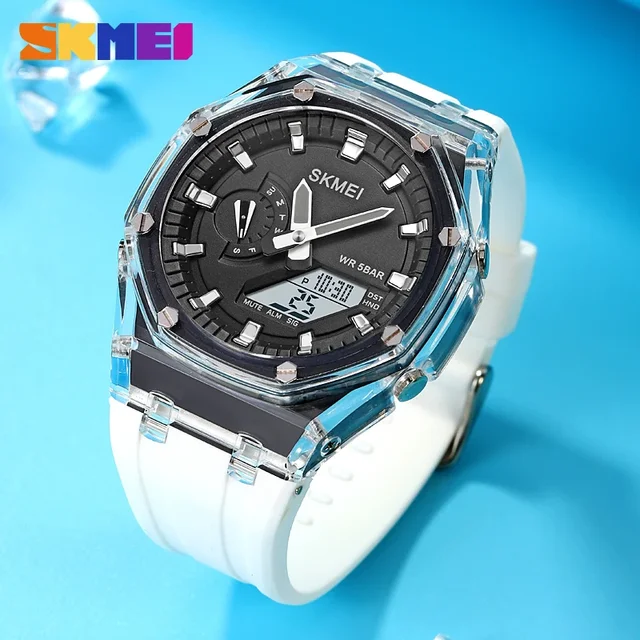 SKMEI Waterproof Men Watch Countdown Stopwatch Led Light Electronic Movement Wristwatch 5Alarm Clock 2 Time Digital Watches 2100 5