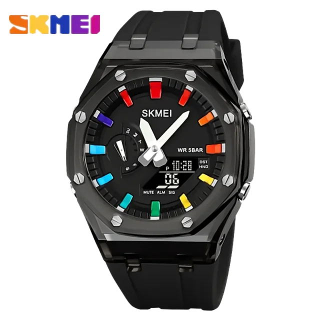 SKMEI Waterproof Men Watch Countdown Stopwatch Led Light Electronic Movement Wristwatch 5Alarm Clock 2 Time Digital Watches 2100 6