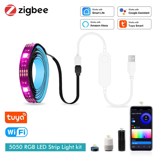 Smart Zigbee USB Led Lights Tuya Wifi RGB led Strip DC5V 5050 Smart Led TV Back Lighting Wok With  Alexa Google Home 1