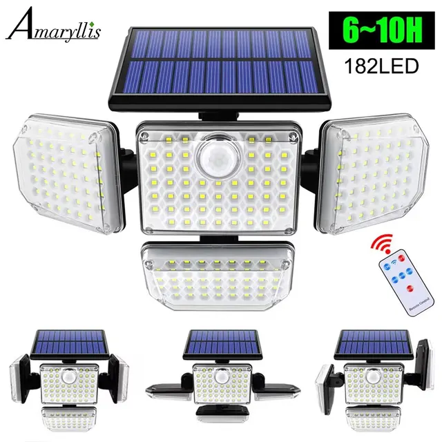 Solar Outdoor Light 182/112 LED Solar Security Flood Lighting with 3 Modes Adjustable Lighting Head for Garage Garden Yard 1