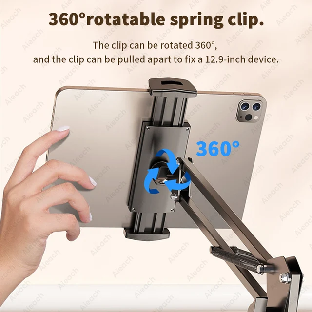 Tablet Holder For Bed iPad Stand 360° Rotating Desktop Phone Mount with Aluminum Arm For 4.5"~12.9" Xiaomi Lenovo Samsung Tablet 4