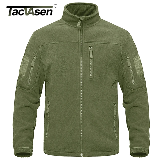 TACVASEN Full Zip Up Tactical Green Fleece Jacket Thermal Warm Work Coats Mens Pockets Safari Jacket Hiking Outwear Windbreaker 1