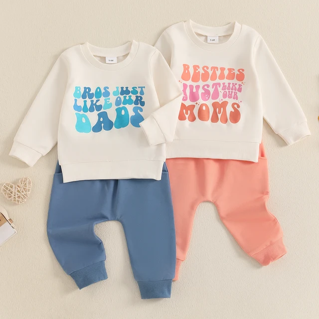 Toddler Boys Fall Outfits Letter Print Round Neck Long Sleeve Sweatshirts and Long Pants 2Pcs Clothes Set 1