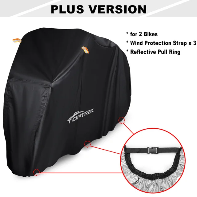 Toptrek Bike Cover 210D Oxford Outdoor Storage Waterproof & Anti-UV Bicycle Cover with Waterproof Membrane for Two Bicycles 5