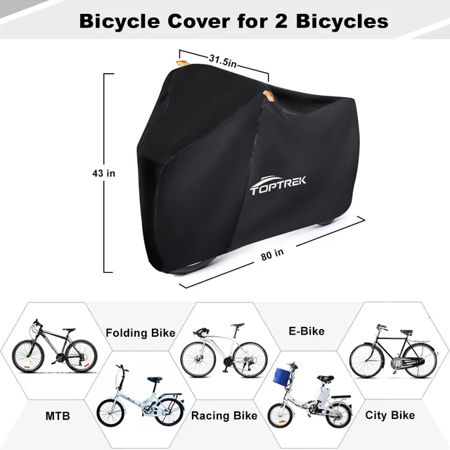 Toptrek Bike Cover 210D Oxford Outdoor Storage Waterproof & Anti-UV Bicycle Cover with Waterproof Membrane for Two Bicycles 6