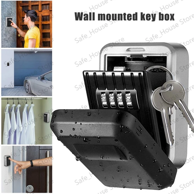 Wall Mount Key Lock Box 4 Digit Password Code Security Lock No Key for Home Office Key Safe Secret Storage Box Organizer 3