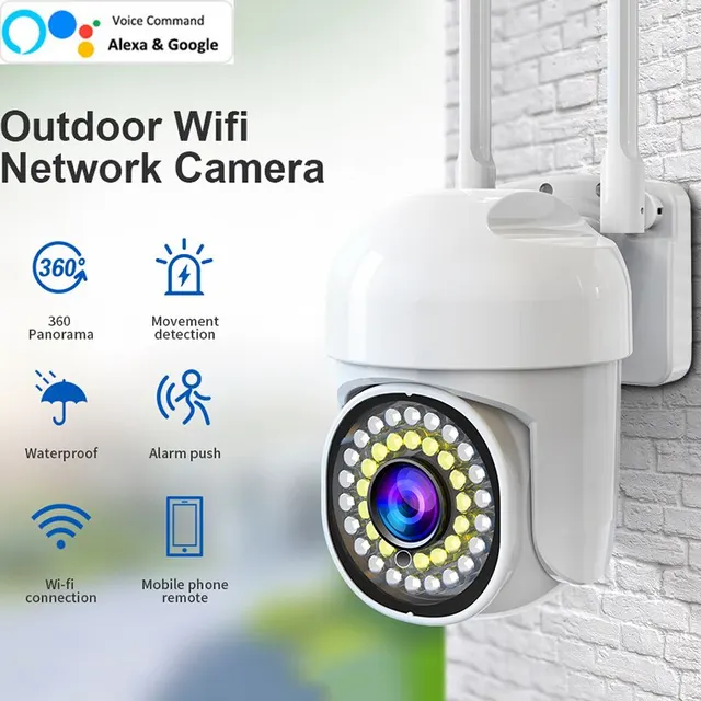 Wifi Security Outdoor Waterproof PTZ Auto Tracking Audio CCTV Surveillance 1080P 360 IP Cameras with Google Home Alexa 1