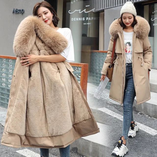 Winter Jacket 2023 New Women Parka Clothes Long Coat Wool Liner Hooded Jacket Fur Collar Thick Warm Snow Wear Padded Parka 6XL 1