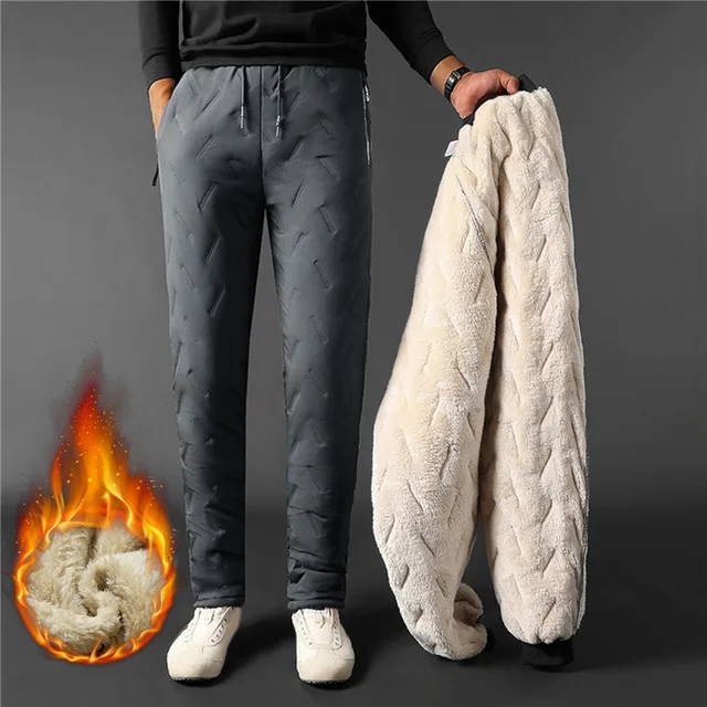 Winter Sweatwear Men Plush Thick Fleece Sweatpant Lambswool Thermal Trousers Casual Pants Waterproof Windproof Warm Cotton Pants 1