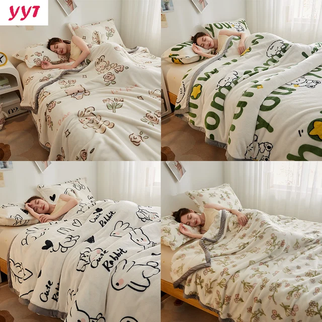 YanYangTian Winter Warm Plaid Blanket Comfortable Blanket Cartoon Bed Cover Solid Color Office Multifunction Travel Blanket 1