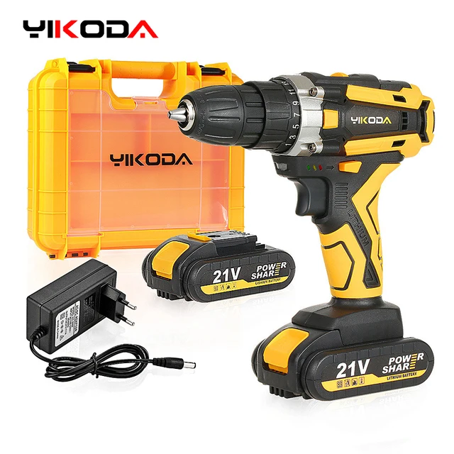 YIKODA 12/16.8/21V Cordless Drill Rechargeable Electric Screwdriver Lithium Battery Household Multi-function 2 Speed Power Tools 1