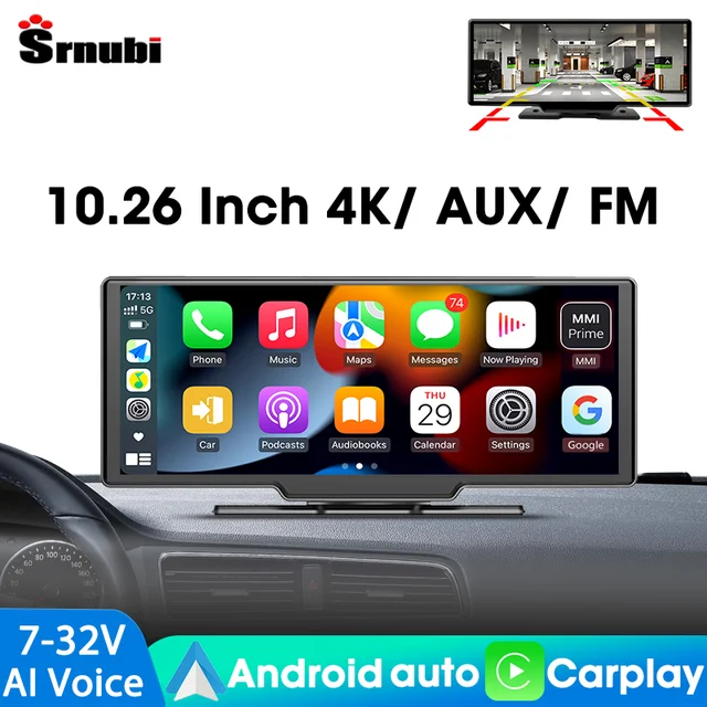 Srnubi 10'' Car Mirror Video Recording AI Voice  GPS Navigation Dashboard DVR Carplay Android Auto Wireless Connection 1